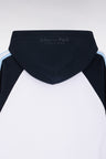 White and blue cotton hooded sweatshirt, relaxed fit