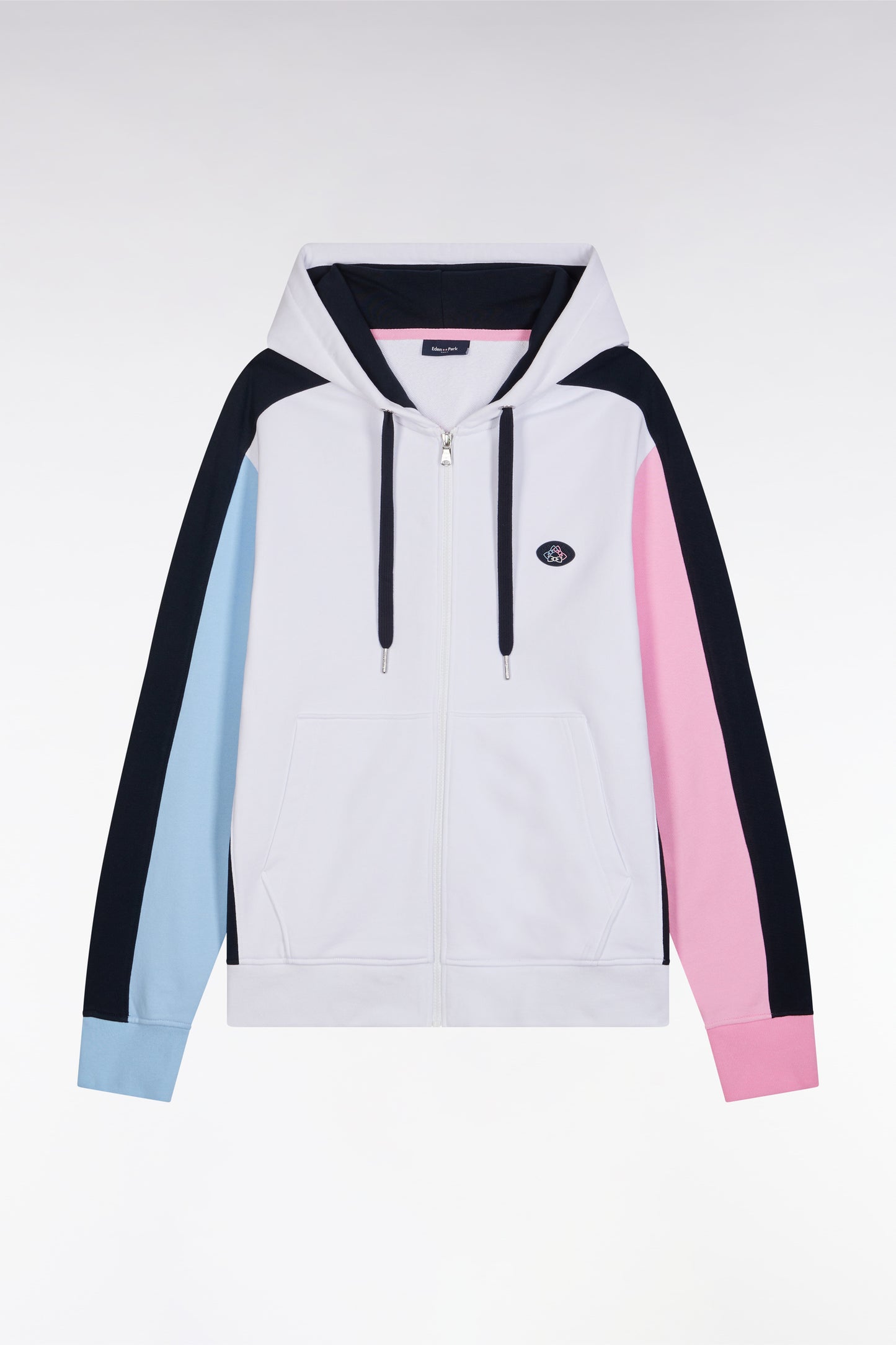 Straight-fit zipped sweatshirt in white colorblock cotton fleece