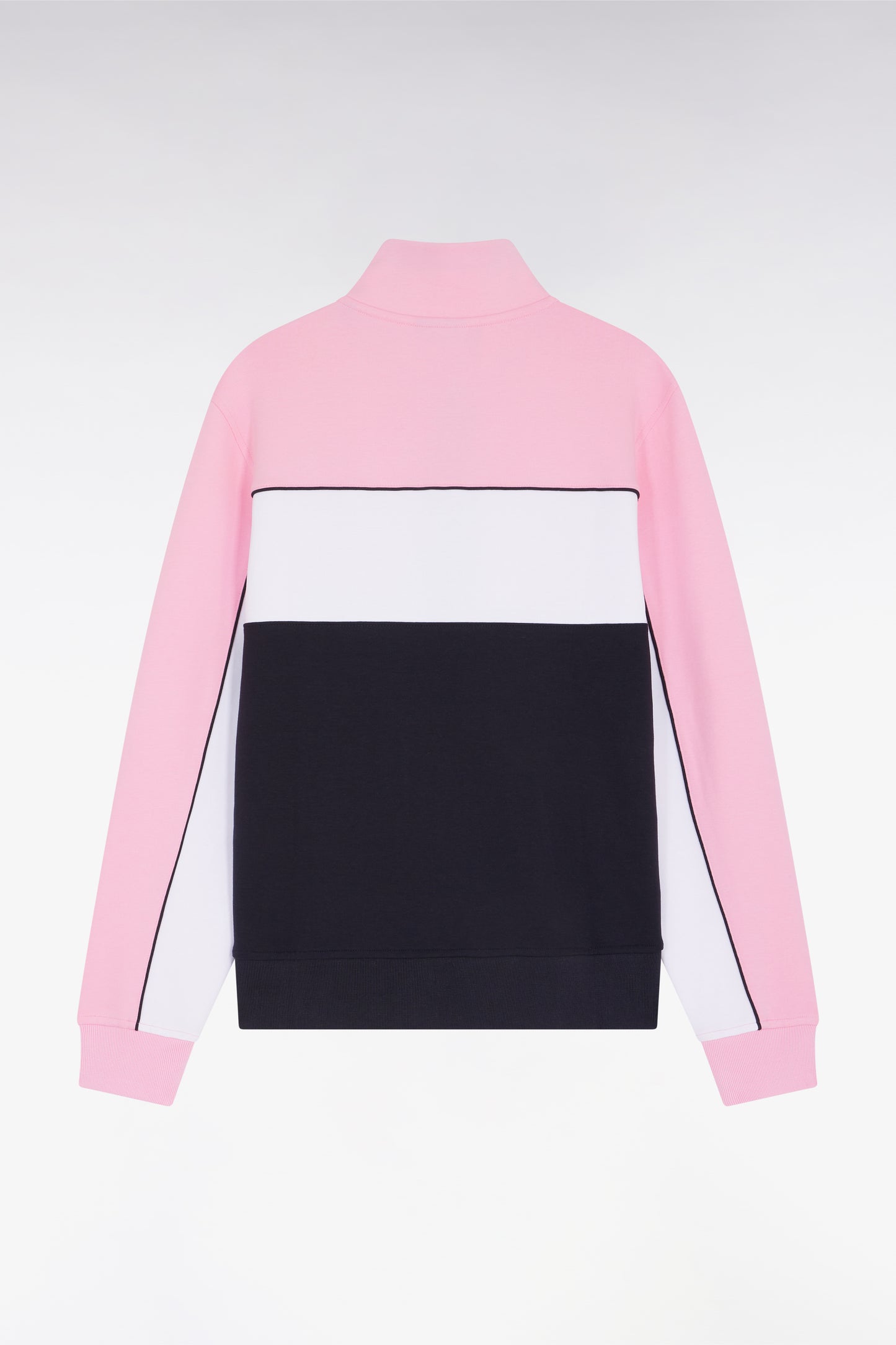 Straight-fit pink tricolor stretch cotton fleece zip-up sweatshirt