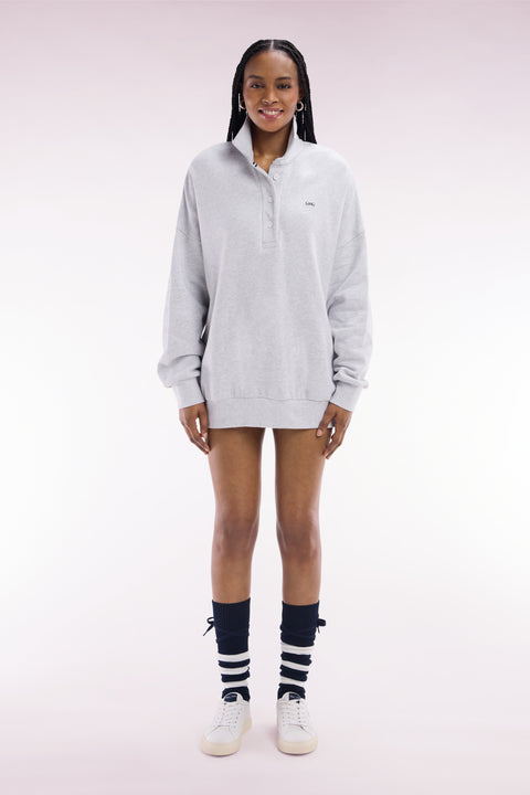 Oversized grey cotton shirt with a rugby shirt collar - Image 3