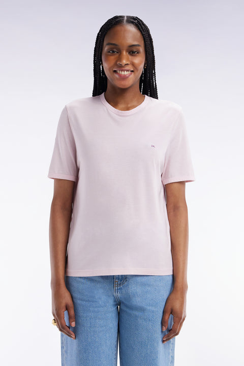 Straight-fit light pink T-shirt in lyocell and cotton blend - Image 3
