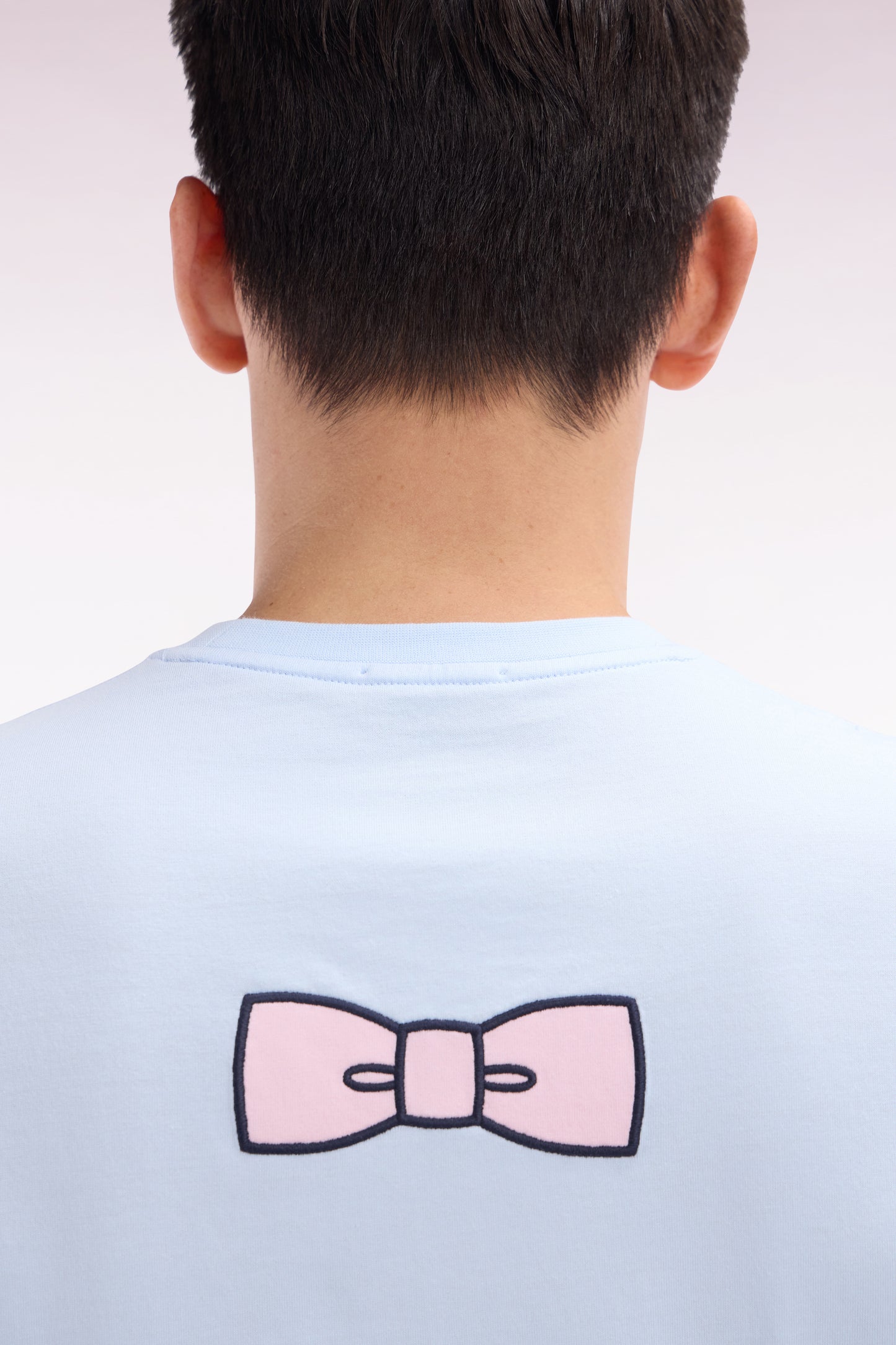Straight-fit sky blue Pima cotton T-shirt with back embroidery