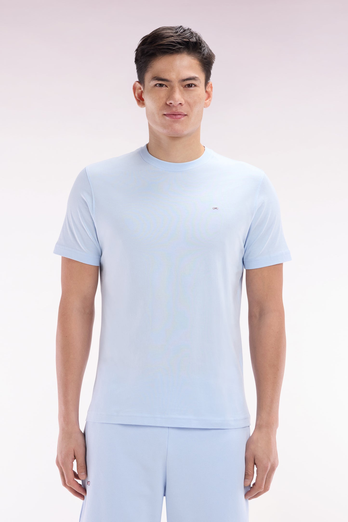 Straight-fit sky blue Pima cotton T-shirt with back embroidery