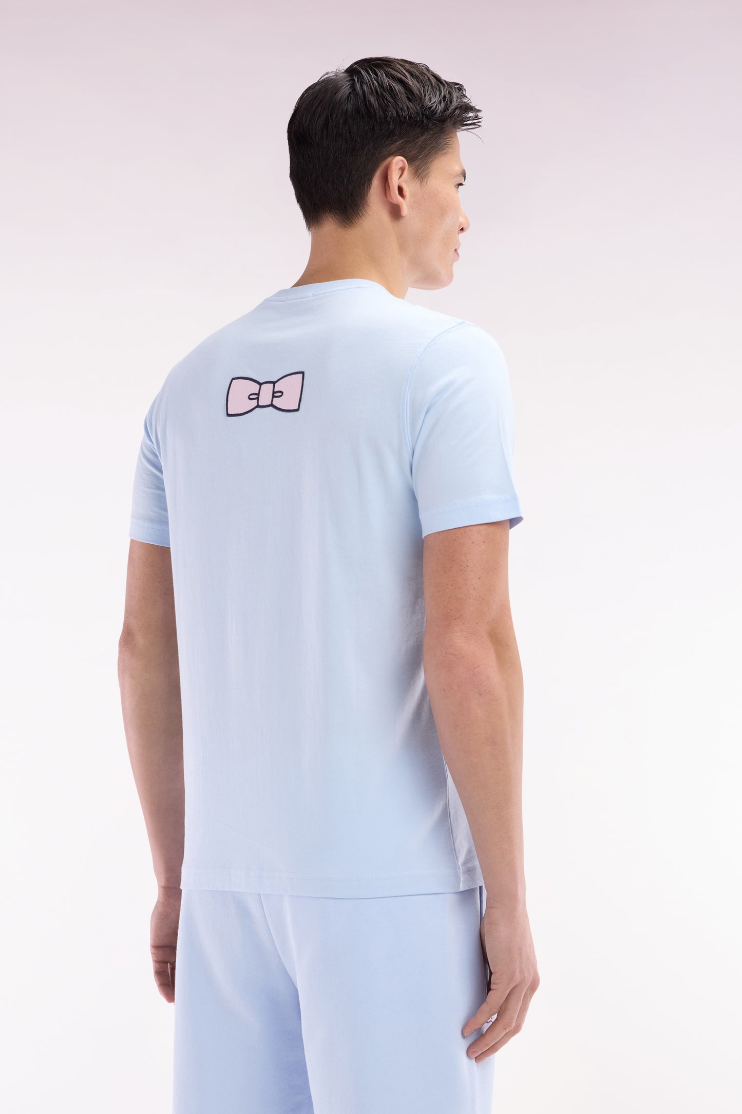 Straight-fit sky blue Pima cotton T-shirt with back embroidery