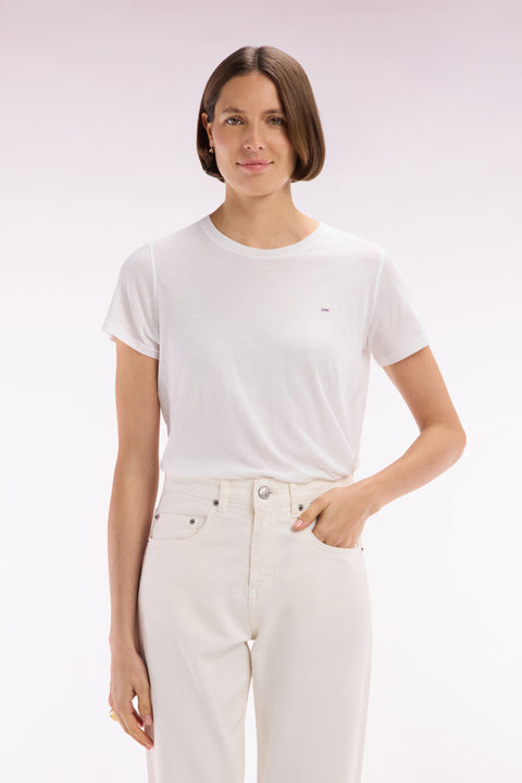 Round-neck T-shirt in lightweight white Pima cotton jersey, straight cut - Image 1