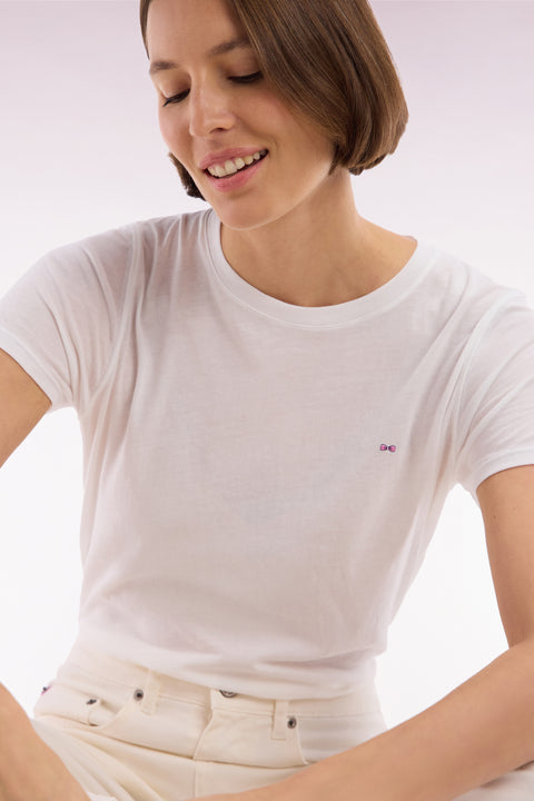 Round-neck T-shirt in lightweight white Pima cotton jersey, straight cut - Image 3