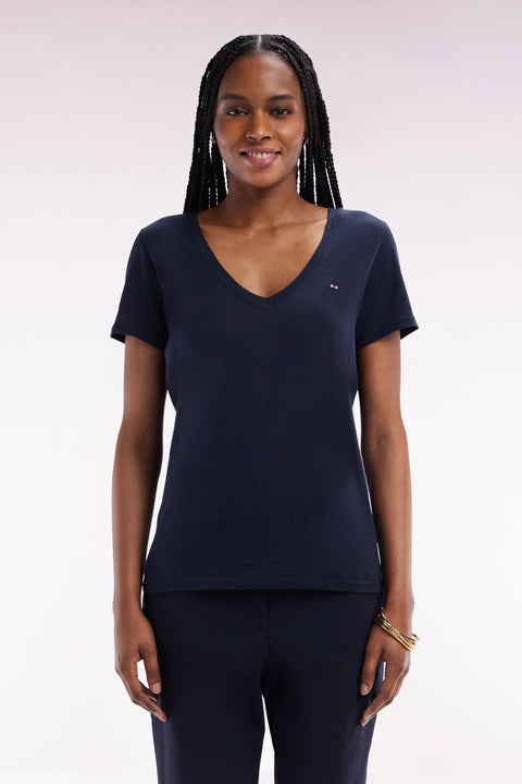 V-neck T-shirt in lightweight navy Pima cotton jersey, straight cut - Image 3