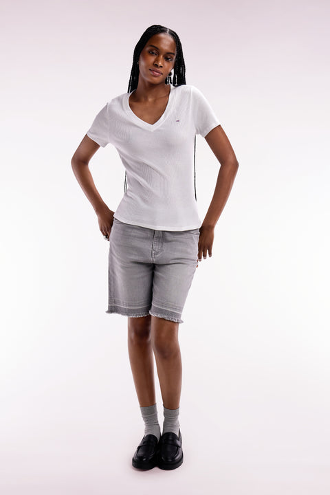 White ribbed Pima cotton T-shirt, slim fit - Image 1