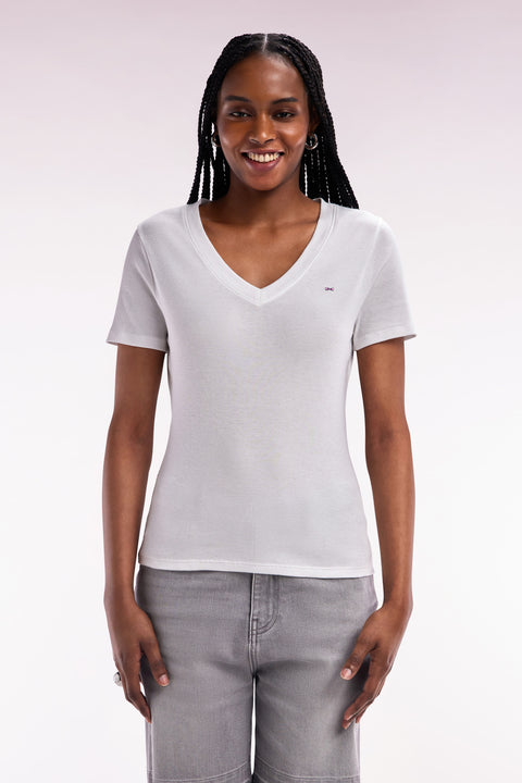 White ribbed Pima cotton T-shirt, slim fit - Image 3