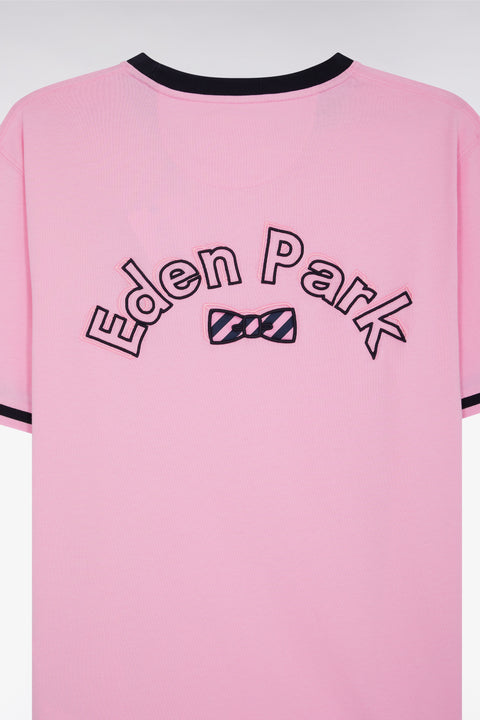 Straight-fit pink cotton T-shirt with Eden Park bow tie embroidery - Image 3