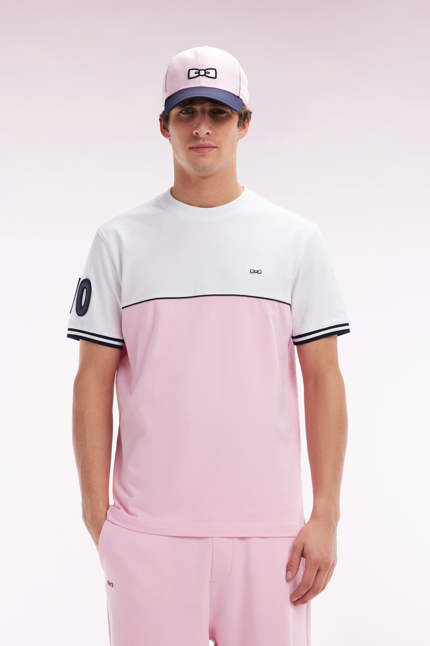 Two-tone T-shirt in pink cotton, relaxed fit