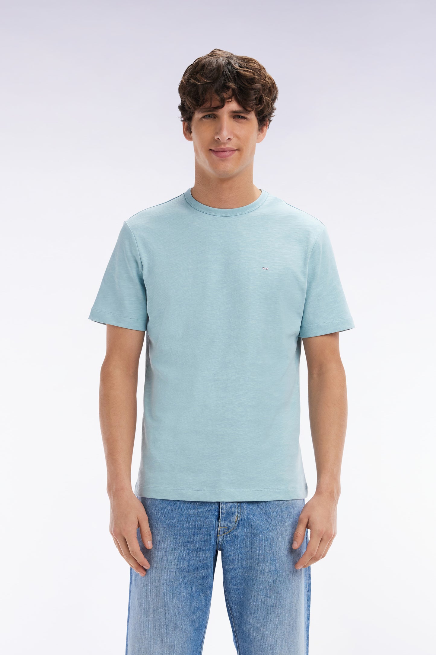 Water green cotton jersey t-shirt straight cut