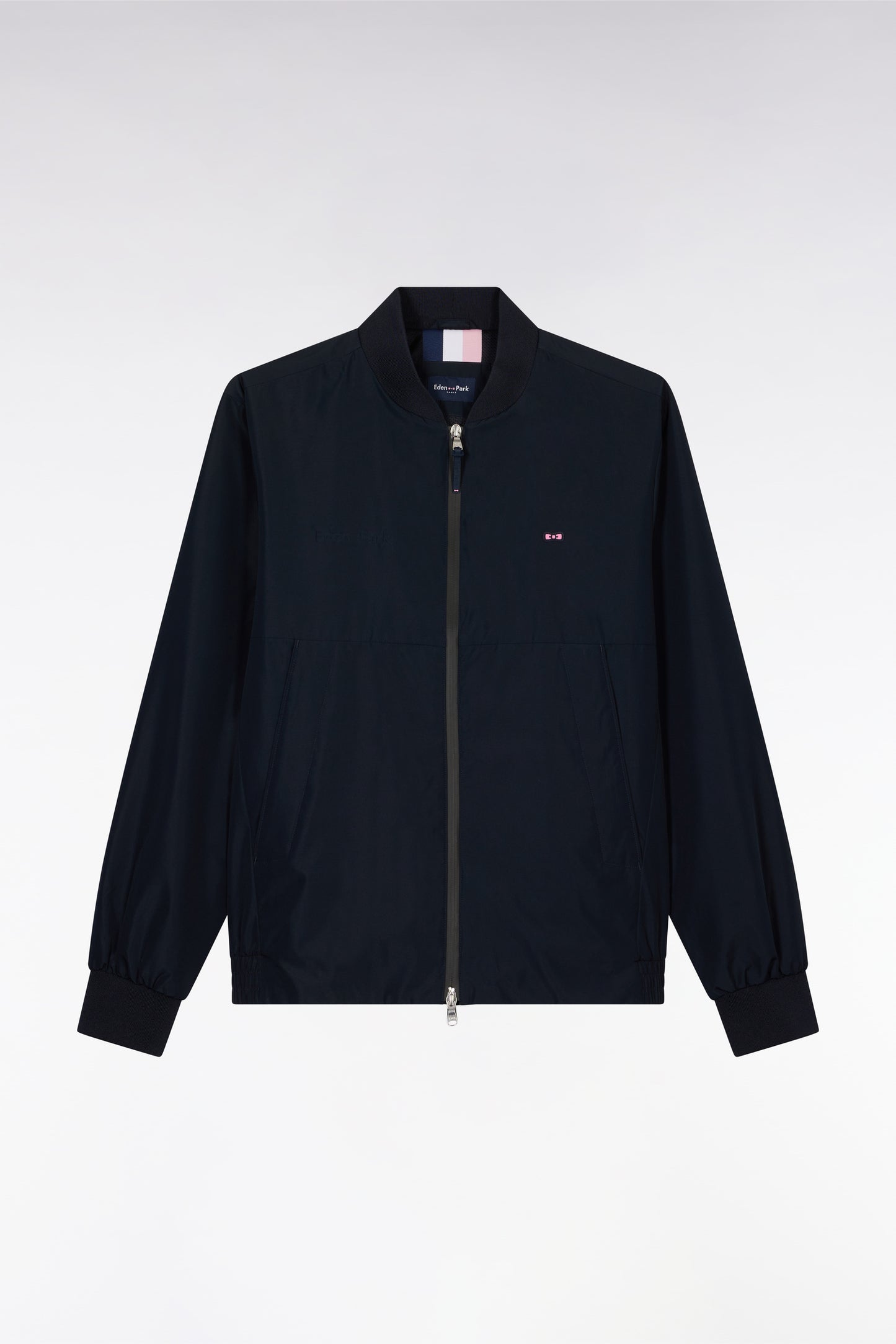 Soft Touch nylon navy zipped jacket with teddy collar