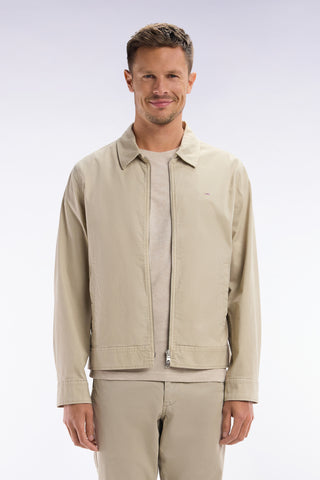 Zipped beige jacket in stretch cotton gabardine