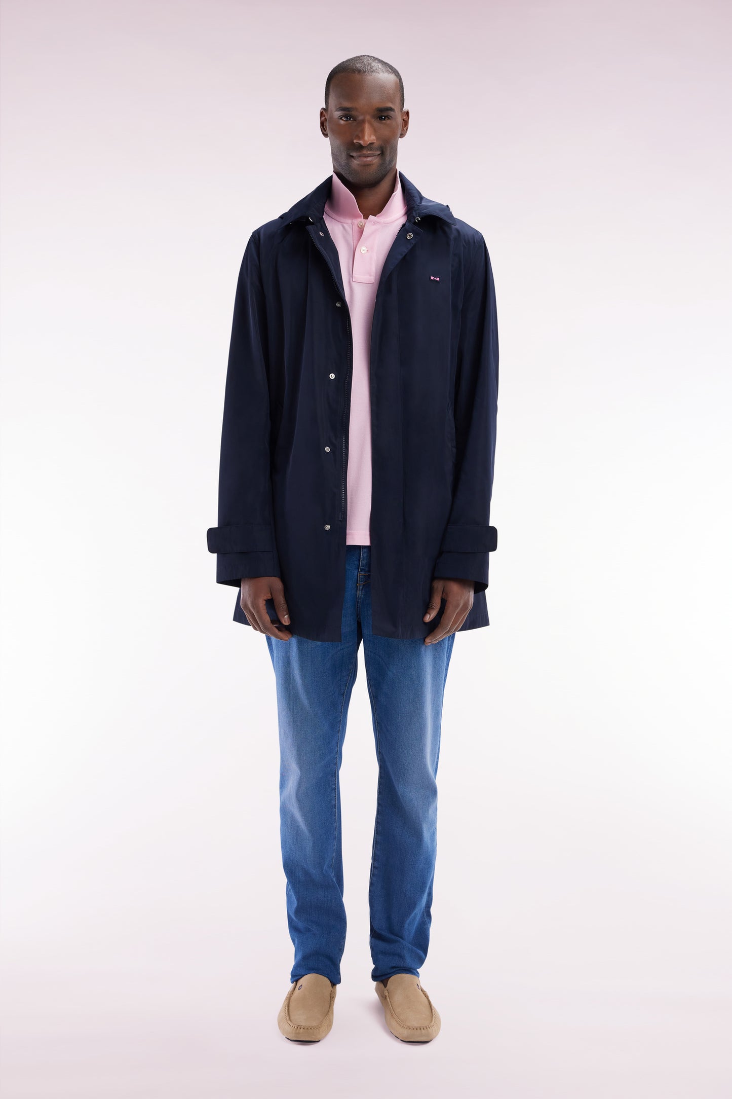 Navy blue hooded raincoat