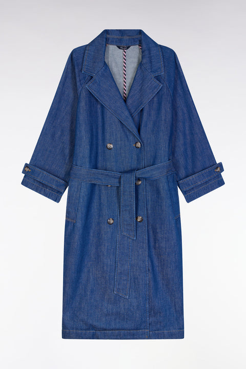 Oversized blue denim trench coat - Image 2