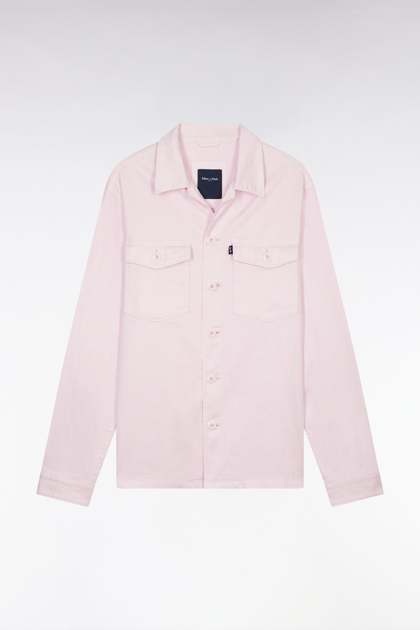 Overshirt with patch pockets in pink stretch linen and cotton