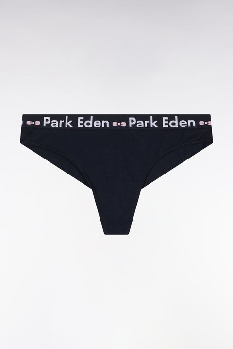 Navy stretch cotton thong panties - Image 2