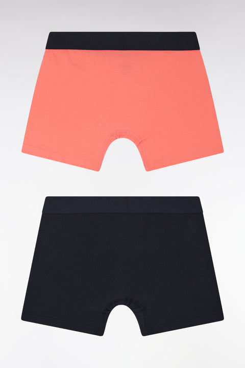 Set of two navy and coral stretch cotton jersey boxer shorts - Image 2