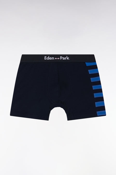 Set of two boxer shorts in navy and blue stretch cotton jersey with circled details - Image 1