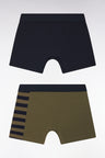Set of two boxer shorts in navy and khaki stretch cotton jersey with hooped details