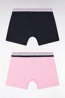 Set of two plain stretch cotton jersey boxers with navy and pink three-tone elastic waistband