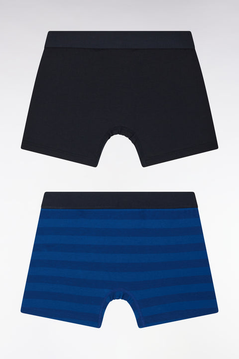 Set of two boxer shorts in navy stretch cotton jersey with blue rings - Image 2