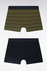 Set of two boxer shorts in navy stretch cotton jersey with khaki straps