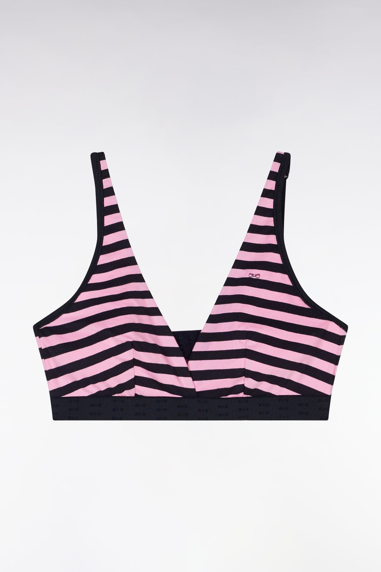 Stretch cotton bra with pink and navy elastic band and logo