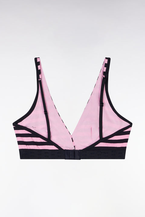 Stretch cotton bra with pink and navy elastic band and logo - Image 2