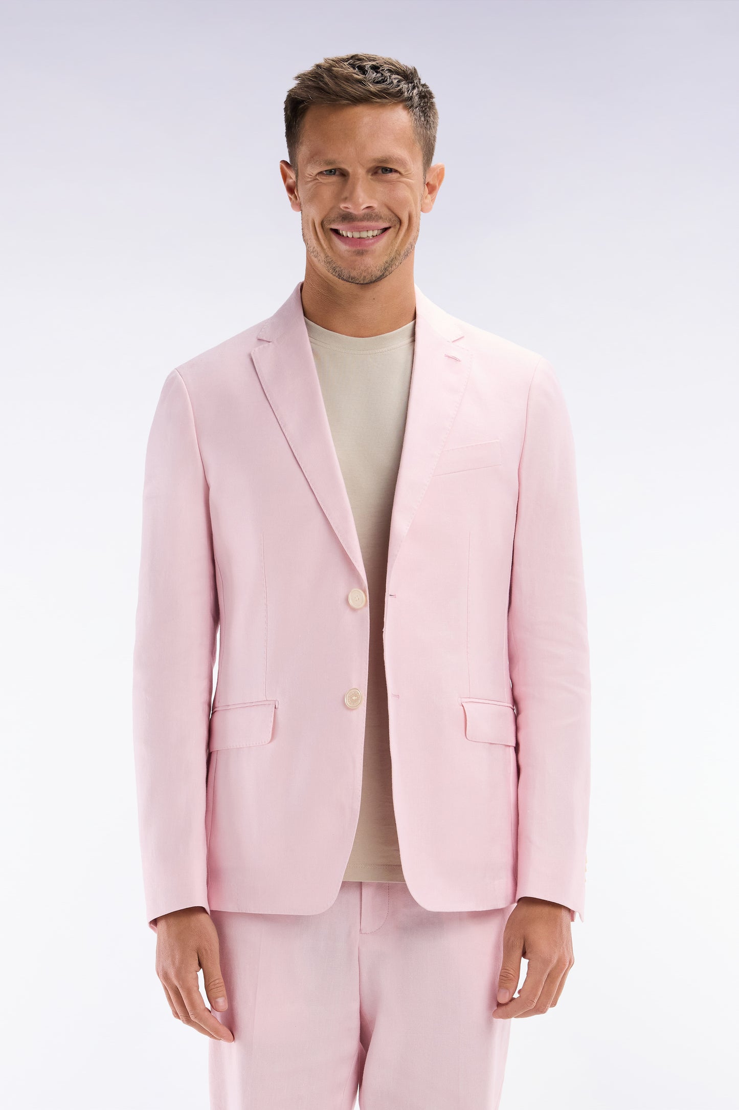 Pink linen and stretch cotton suit jacket