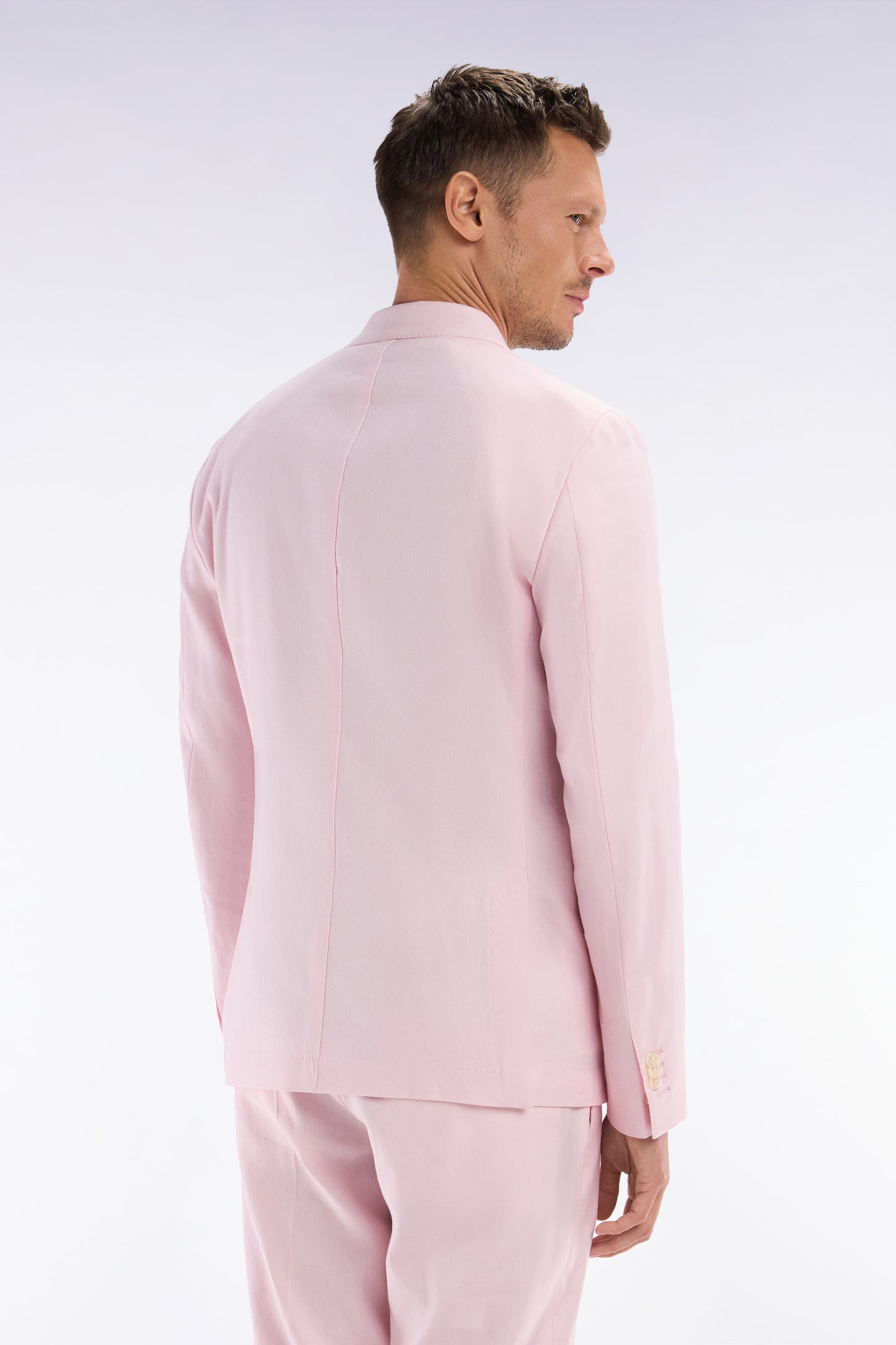 Pink linen and stretch cotton suit jacket