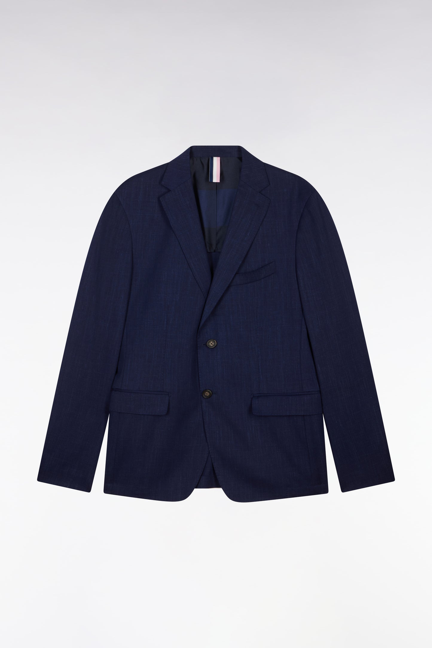 Navy jacket in wool and stretch linen dyed yarn