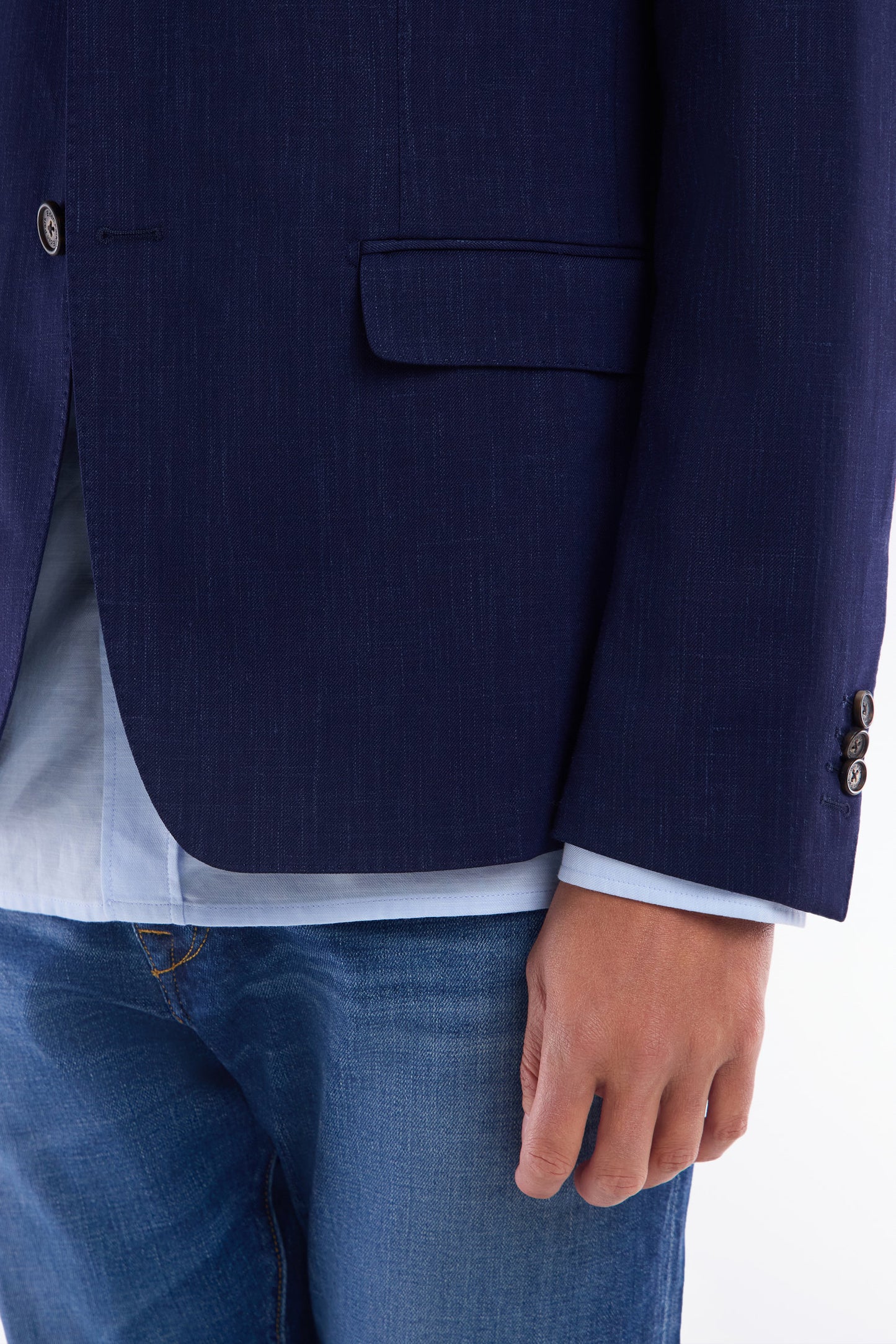 Navy jacket in wool and stretch linen dyed yarn