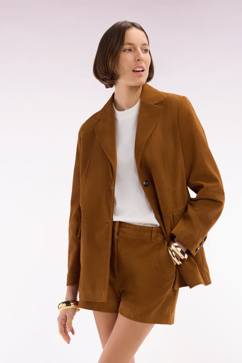 Brown suede leather blazer - Image 1