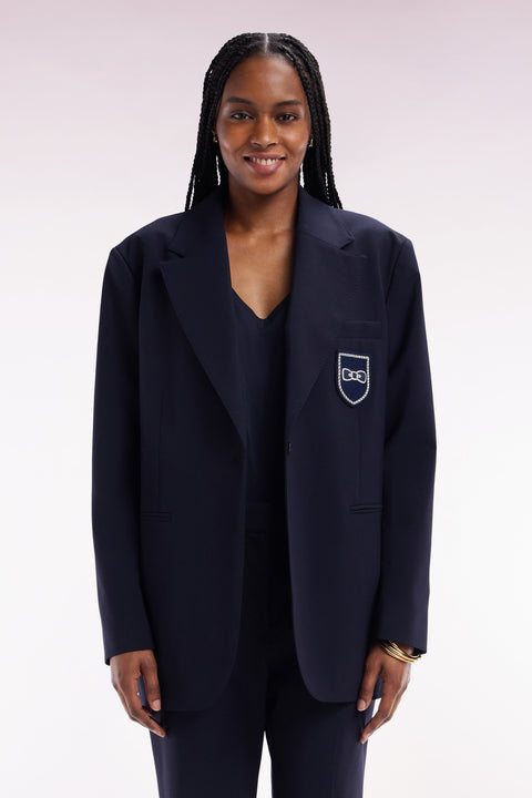 Oversized navy suit jacket in virgin wool - Image 3