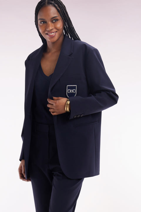 Oversized navy suit jacket in virgin wool - Image 1