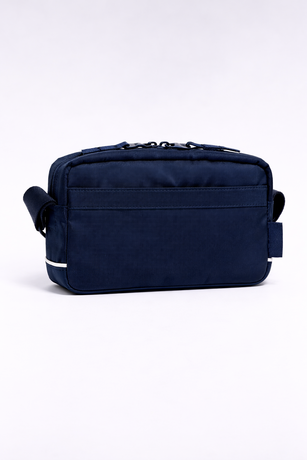 Horizontal navy colorblock dual-material satchel bag