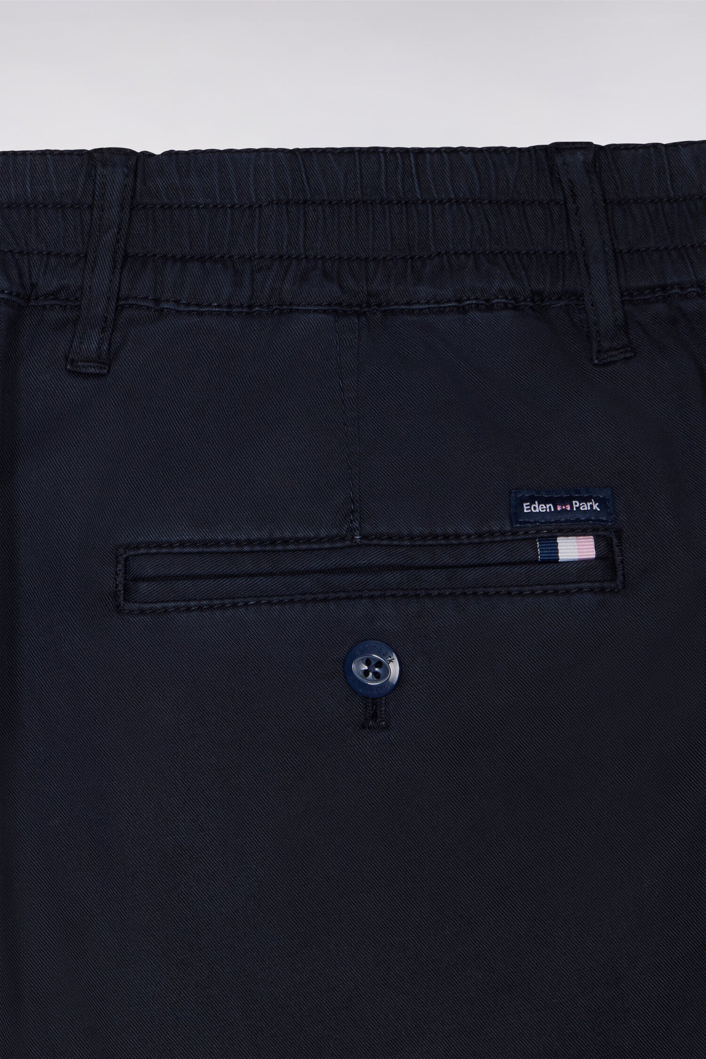 Pantalon chino taille élastique en coton et lyocell marine