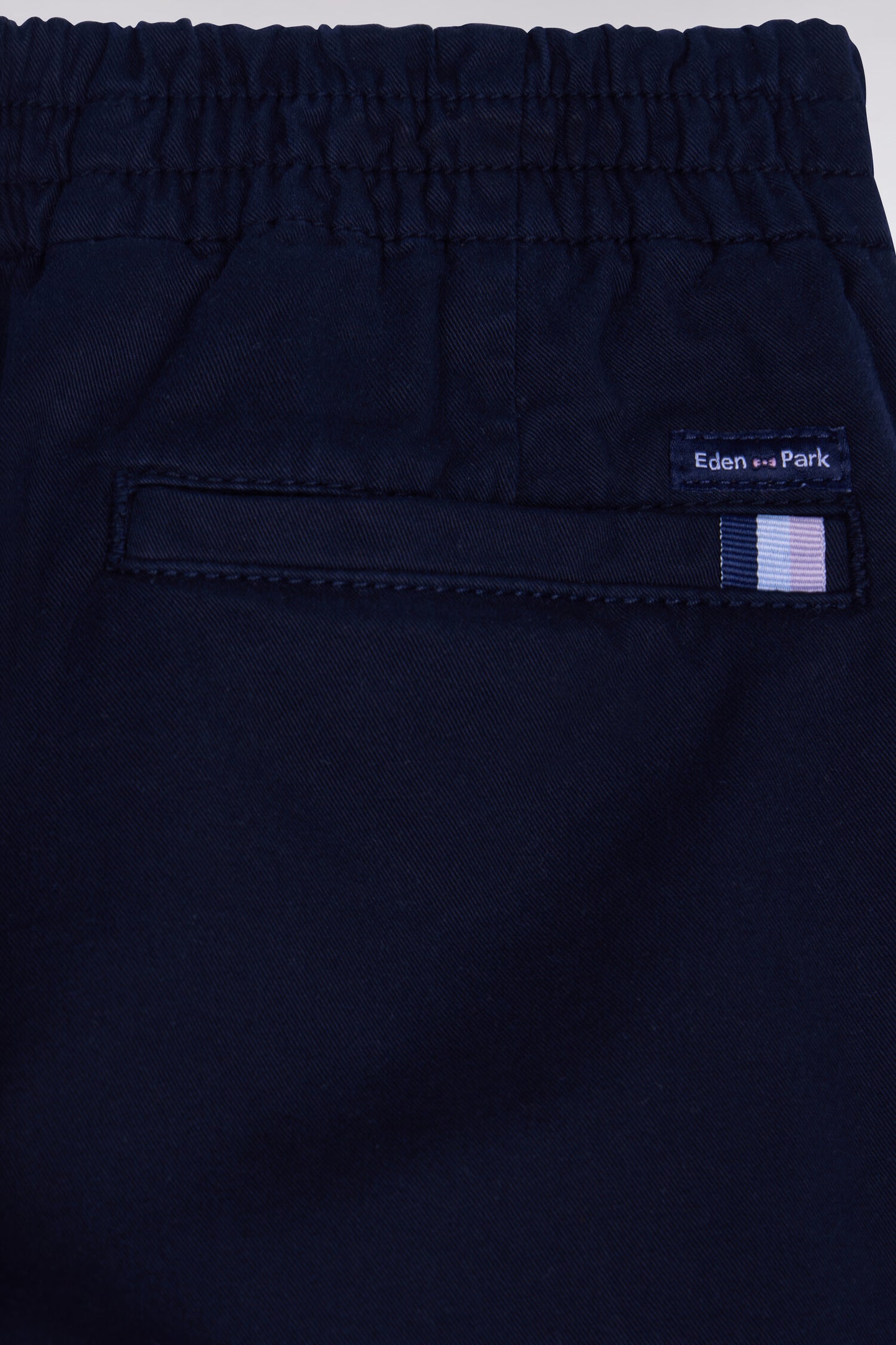 Chinos with elasticated waist in navy stretch cotton