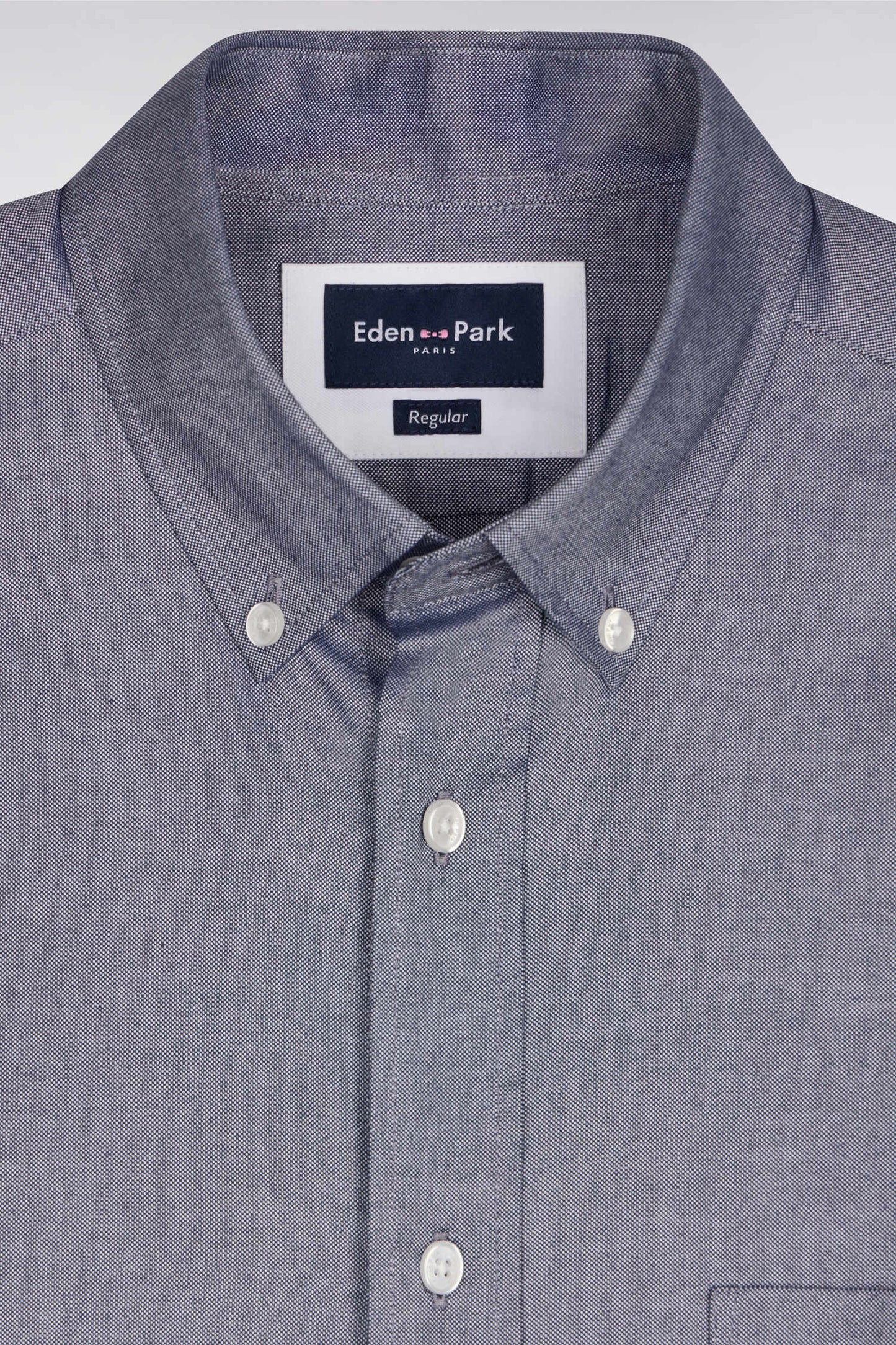 Chemise à manches courtes en coton fil teint marine