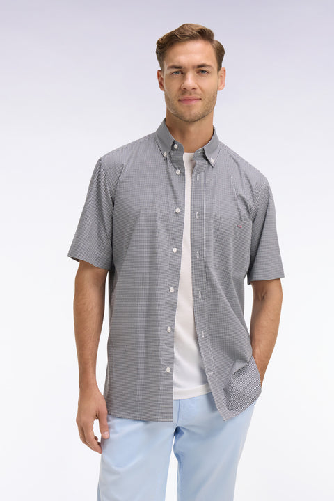 Chemise à manches courtes en coton à carreaux Vichy marine - Image 3