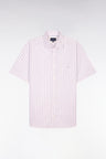 Chemise à manches courtes en dobby de coton rayé rose