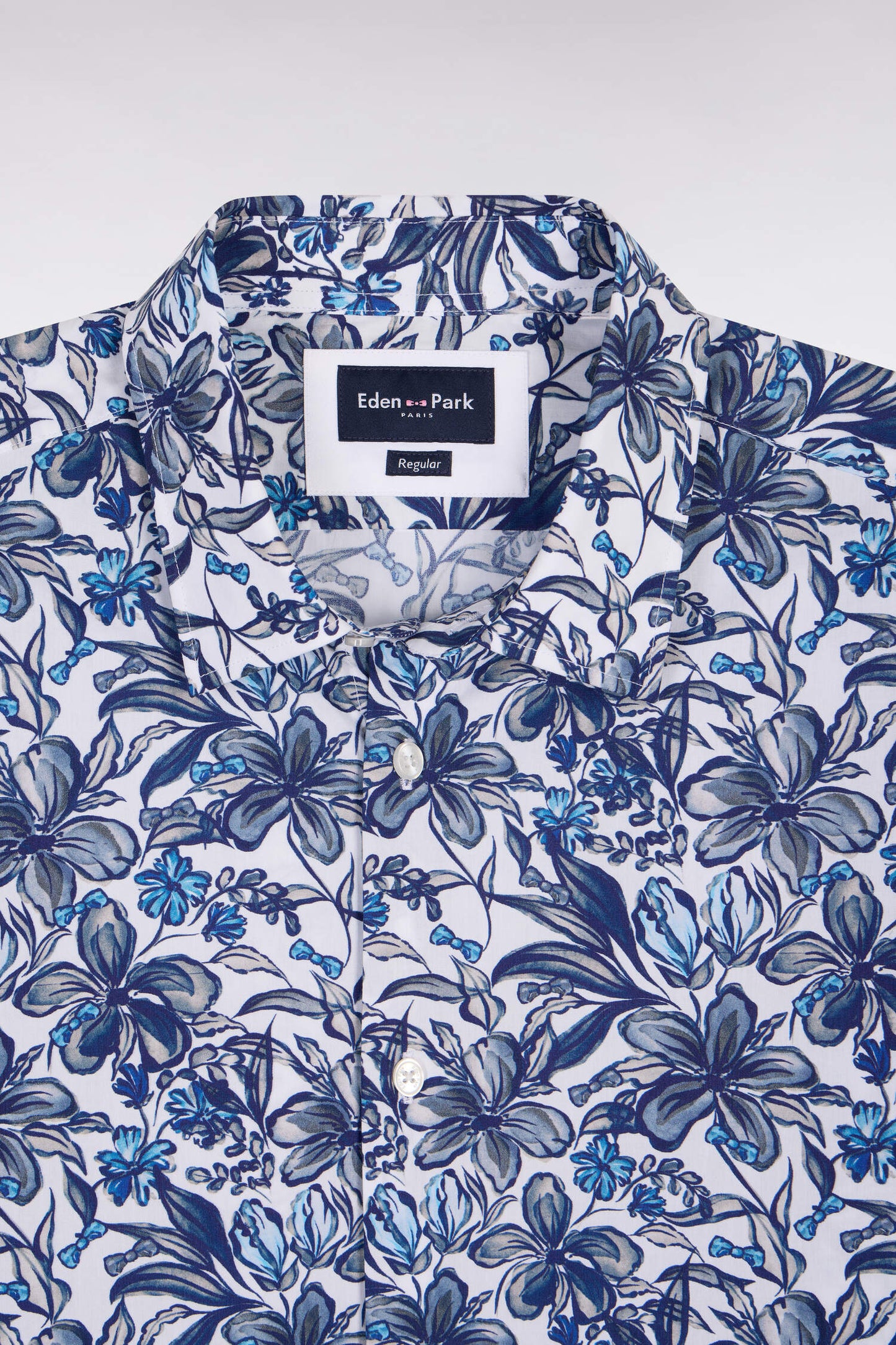 Chemise à manches courtes en popeline de coton marine à motif floral