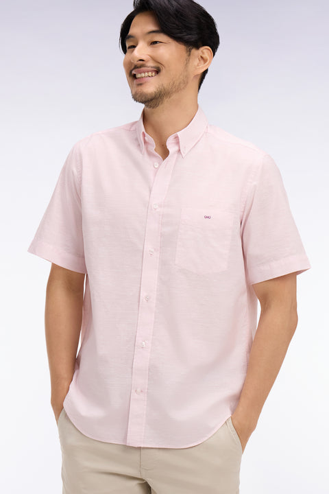 Chemise à manches courtes en coton jacquard rose - Image 1