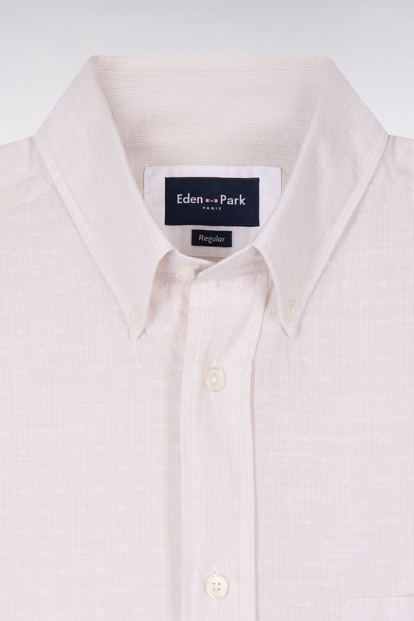 Chemise à manches courtes en coton jacquard rayé grège