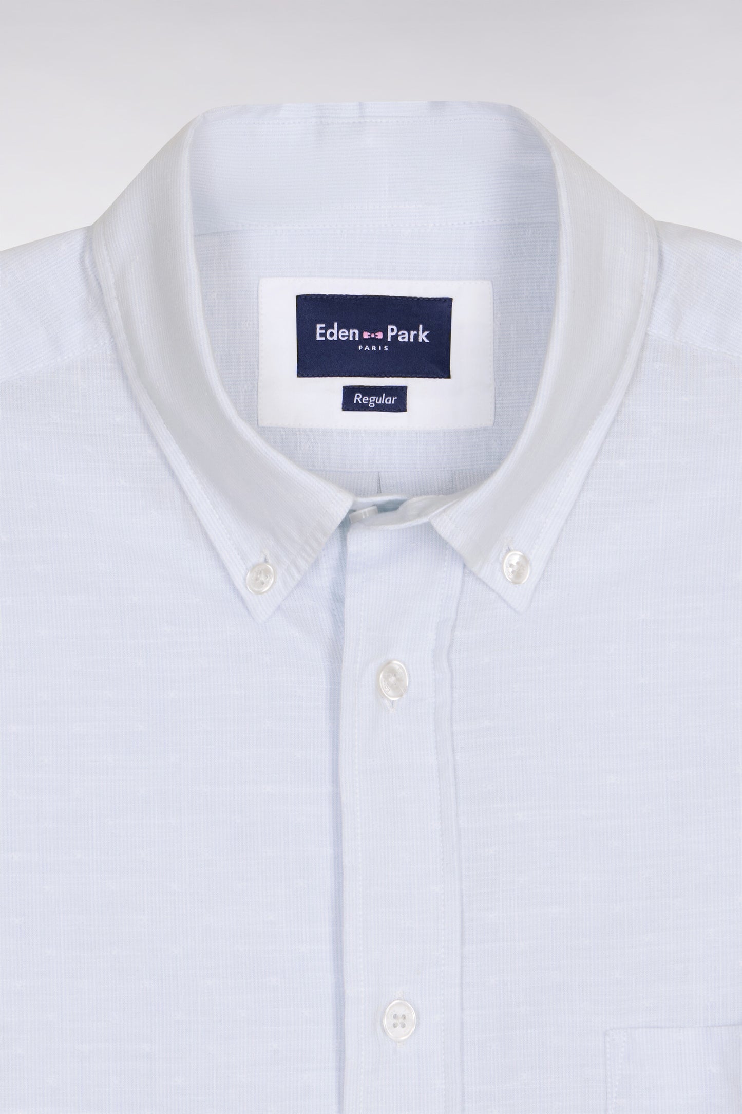 Chemise à manches courtes en coton jacquard rayé bleu ciel