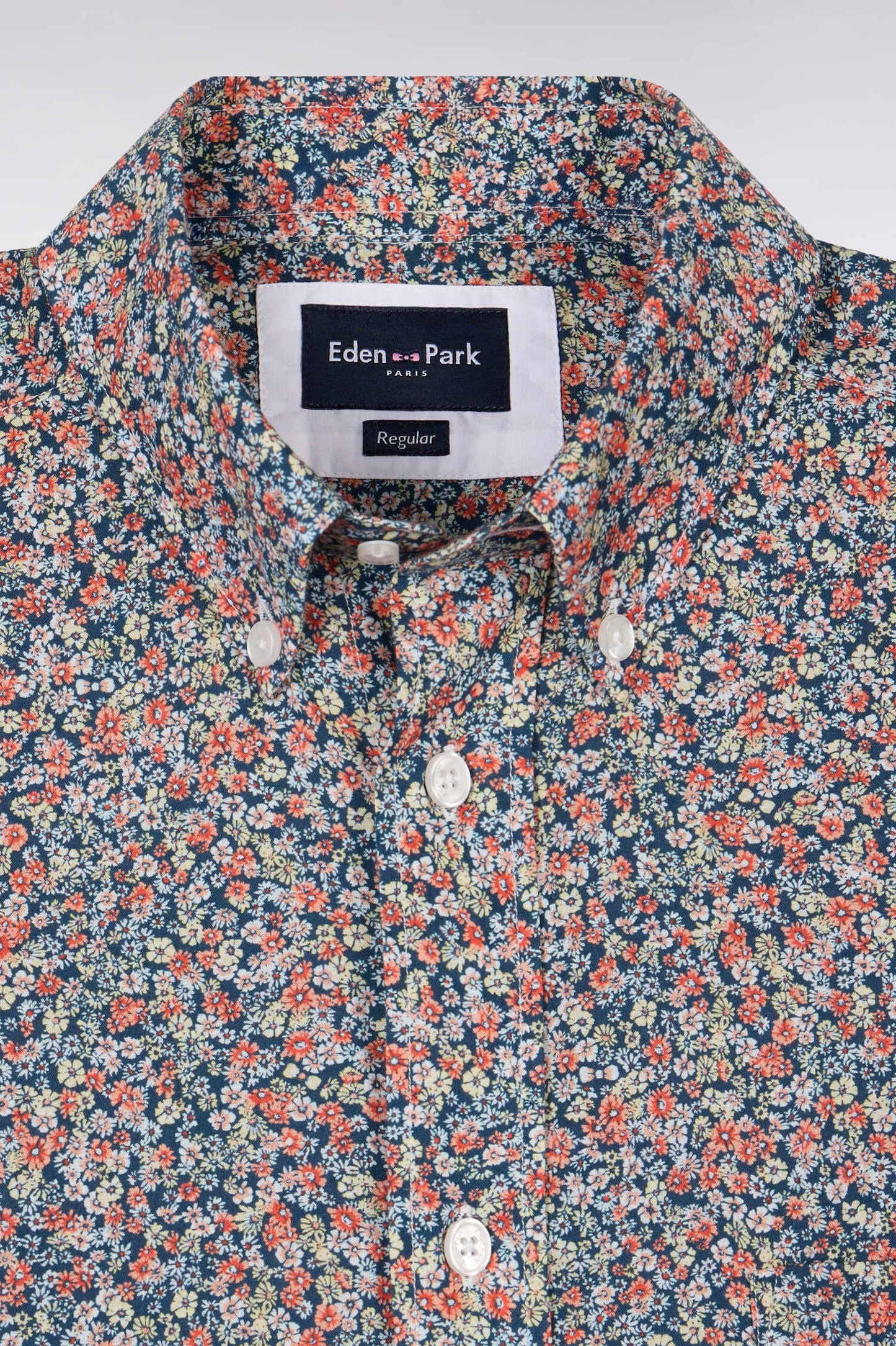Chemise à manches courtes en coton orange à micromotif floral
