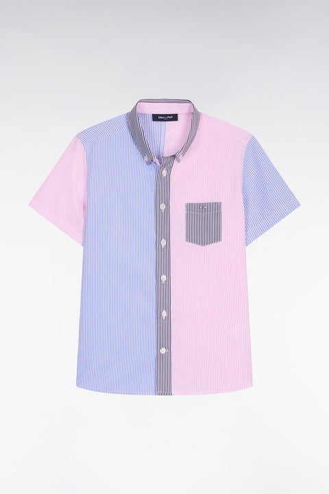 Chemise à manches courtes en coton rayé rose et ciel - Image 1