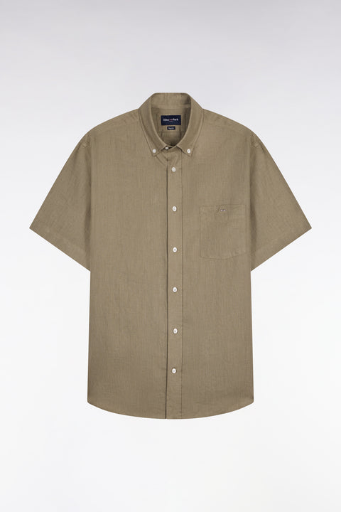 Chemise à manches courtes en lin marron - Image 2